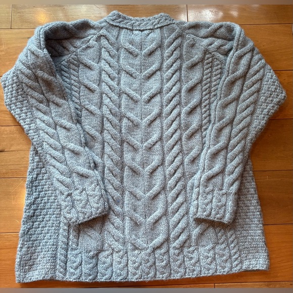 Aran Sweater Market 100% Merino Wool Sweater Women’s Size XXL Gray Hand Knit - Picture 6 of 8